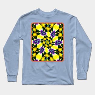 Yellow and Purple Daisy Pattern Long Sleeve T-Shirt